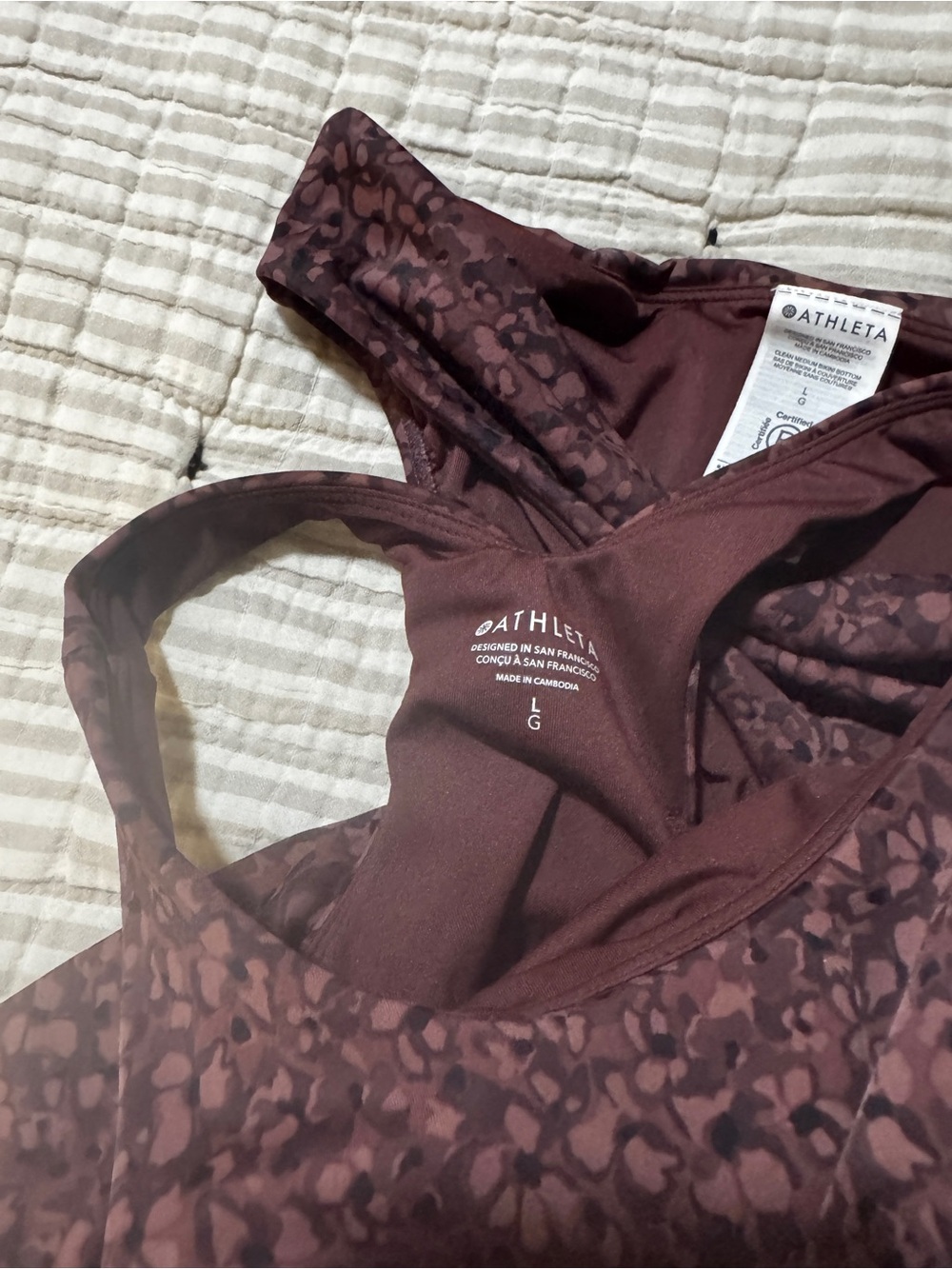 Athleta Burgundy Marl Leopard Print Sports Bra